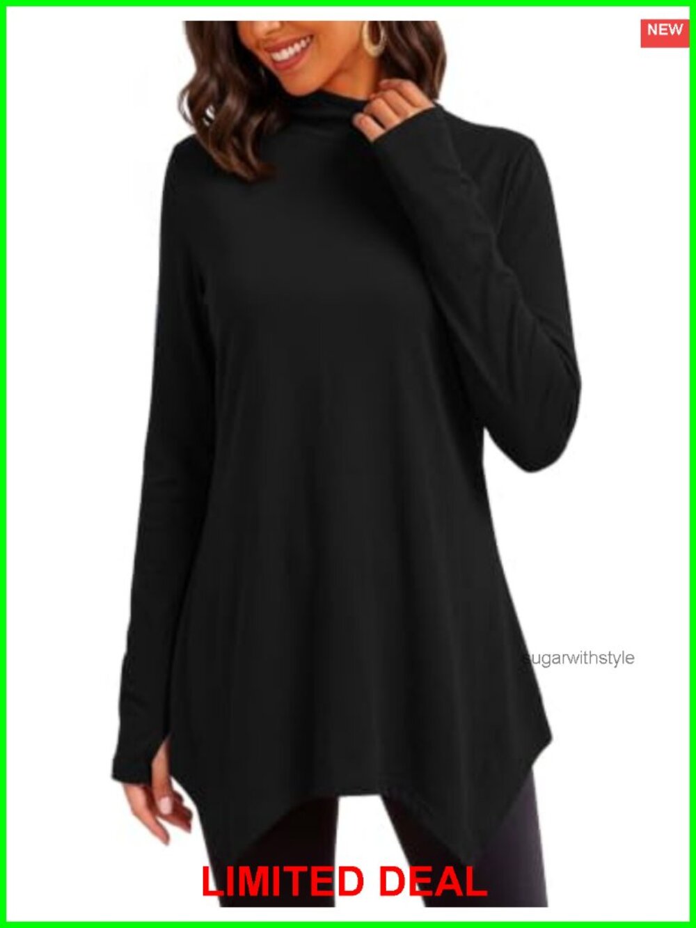 Mock Turtleneck Tunic Top Long Sleeve Thumb Hole Flowy Fit
